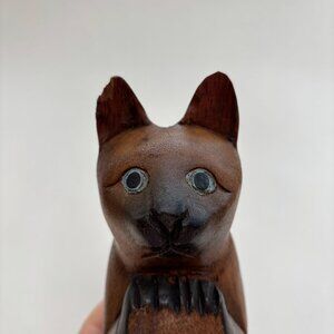 Vintage Wooden Carved Cat Figurine